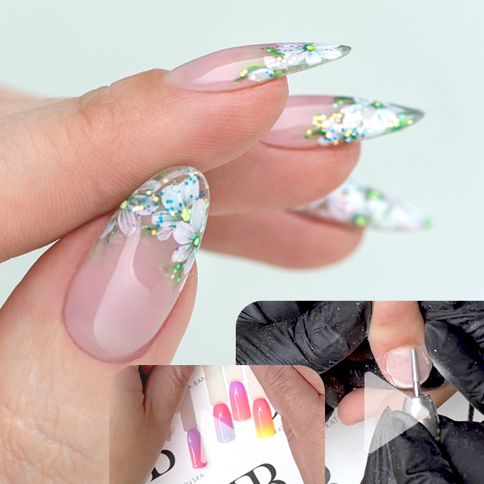 Percorso completo semipermanente, ricostruzione in gel, nail art